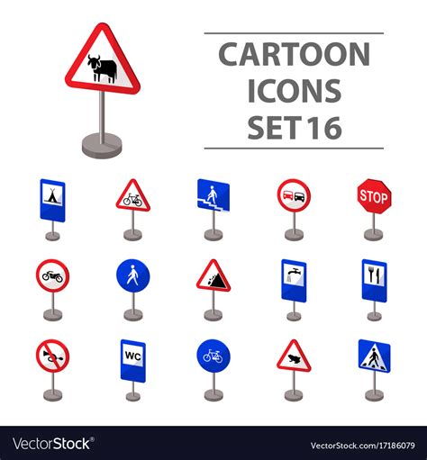 Road signs set icons in cartoon style big Vector Image