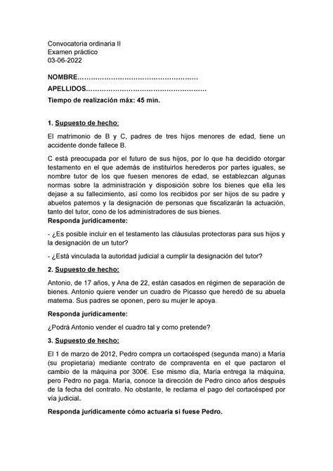 Examen pr Ãctico Supuestos Convocatoria ordinaria II Examen