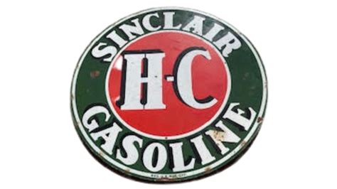 1920s 1930s Sinclair H C Gasoline Double Sided Porcelain Sign For Sale