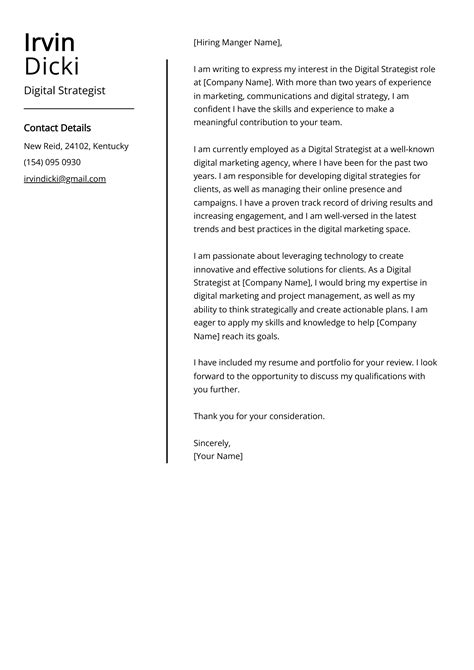 Digital Strategist Cover Letter Example For 2025