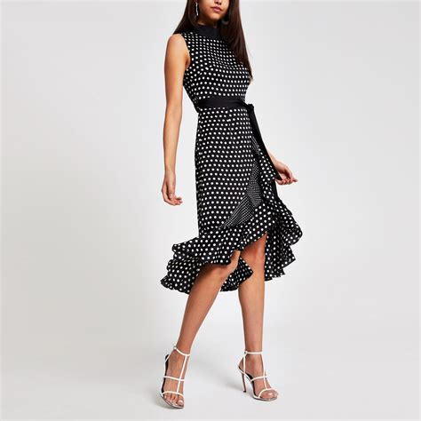 River Island Synthetic Forever Unique Polka Dot Midi Dress In Black Lyst