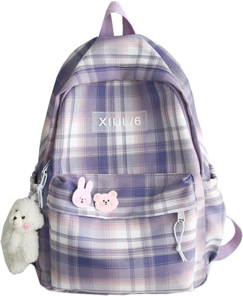 Amazon Mininai Plaid Backpack With Kawaii Pins And Pendant Cute