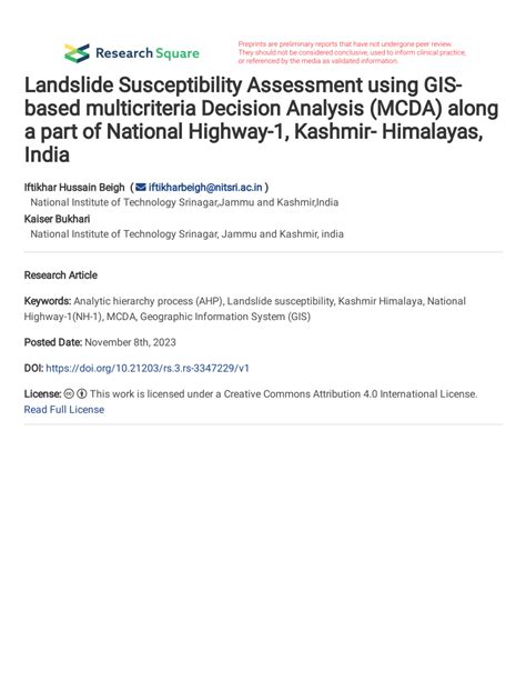 Pdf Landslide Susceptibility Assessment Using Gis Based Multicriteria Decision Analysis Mcda