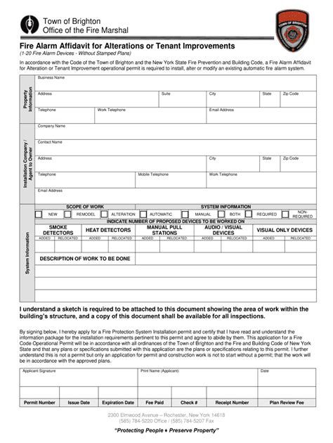 Fillable Online Fire Alarm Affidavit For Alterations Or Tenant