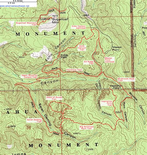 Topographic Map of the Big Loop, Chiricahua National Monument, Arizona