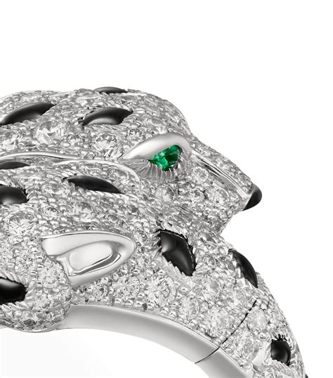 Cartier White Gold Diamond Emerald And Onyx Panthère De Cartier Ring