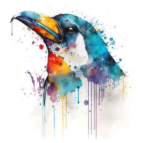 Pingouin Museau Illustration Aquarelle Splash Coloré Vecteur Premium