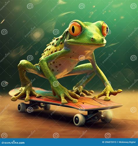 Frog Riding On Skateboard Created Using Ai Generative Stock