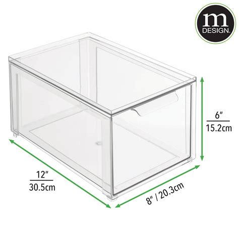 Mdesign Stackable Closet Bathroom Bin Box With Pull Out Drawer Clear