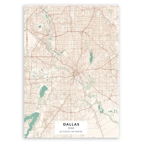 Plakat Metalowy Mapa Vintage Dallas L Murrano