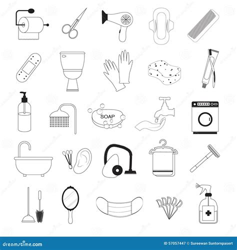 Iconos De La Higiene Y Del Cuarto De Baño Fijados Ilustración del