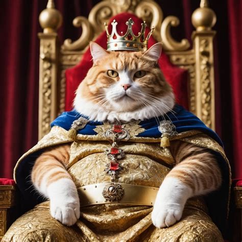 Premium Photo A Cat Wearing A Crown Sits On A Gold And Gold Throne