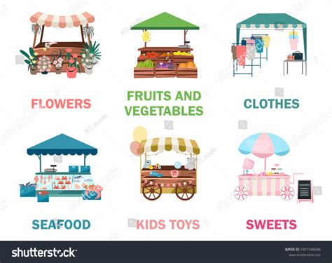 Street Market Stalls Flat Vector Illustrations Stock Vector Royalty