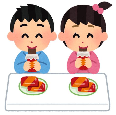 無料イラスト かわいいフリー素材集 おやつを食べる子供のイラスト