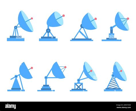 Radio Telescope Icon Set Isolated On White Background Parabolic