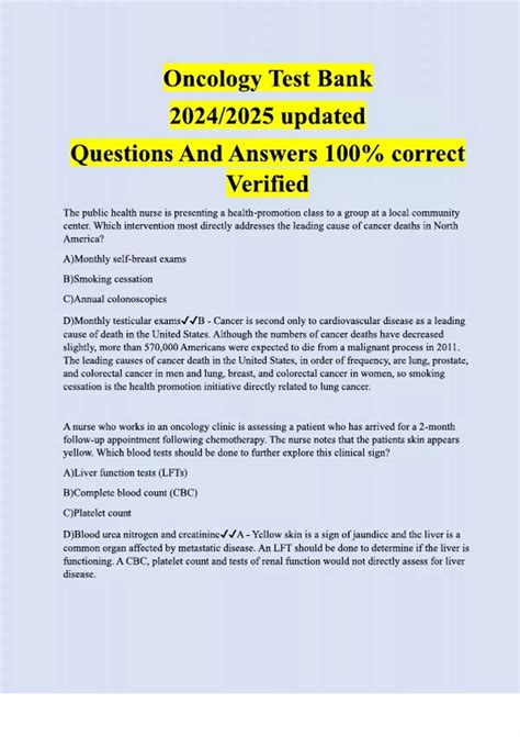 Oncology Test Bank updated Questions And Answers 100- correct