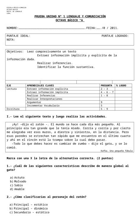 DOC Prueba Unidad 1 Octavo DOKUMEN TIPS