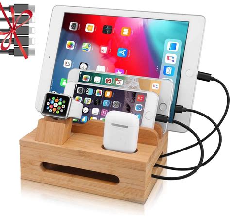 MHOM Bamboo Charging Station For Multiple Apple Amazon Co Uk Electronics