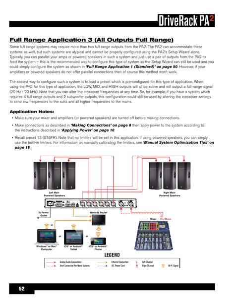 Full range application 3 (all outputs full range), Legend | dbx DriveRack PA2 User Manual | Page ...