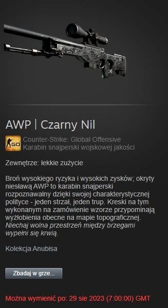 AWP Czarny Nil Lekkie Zużycie Skin CS GO Wrocław Kup teraz na