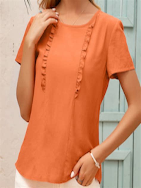 Buy Urbanic Orange Frilled Trims Regular Top Tops For Women 15630846