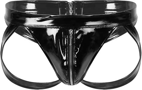 Liiyii Homme String En Pu Cuir Culotte Zipp E Wetlook Sexy Bas De Corps Lingerie De Nuit Ouvert