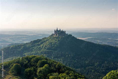 Aerial view of famous Hohenzollern Castle, ancestral seat of the imperial House of Hohenzollern ...