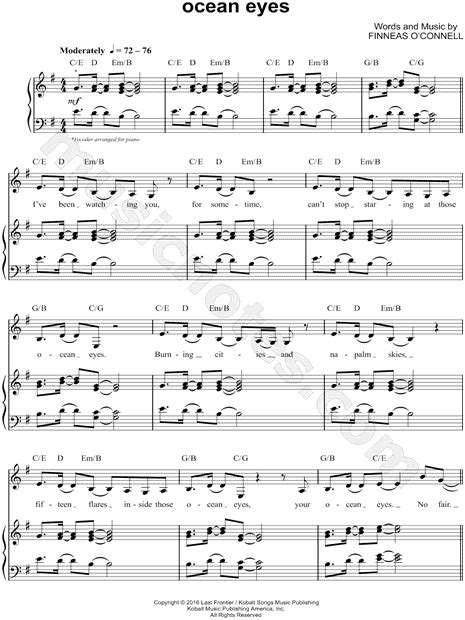 Billie Eilish Ocean Eyes Sheet Music In E Minor Transposable