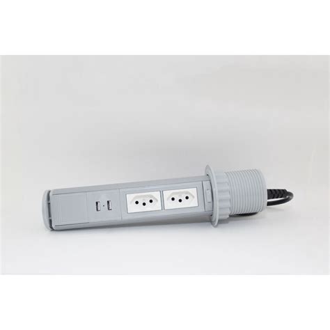 Torre Multiplug Retrátil 2 Tomadas 10A e 2 USB Embutir Cinza Submarino