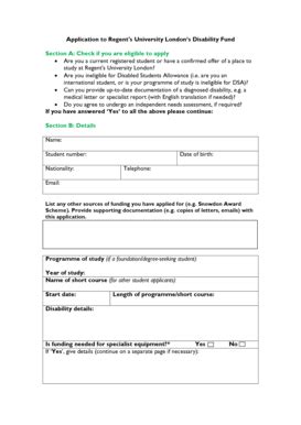 Fillable Online Regents Ac Disability Fund Application Form Regent S