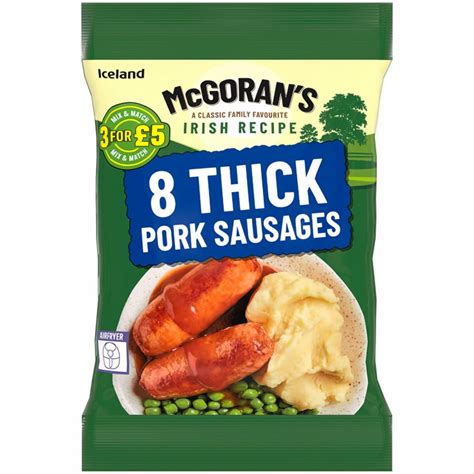 Iceland Mcgorans Irish Recipe 8 Thick Pork Sausages 360g Sausages