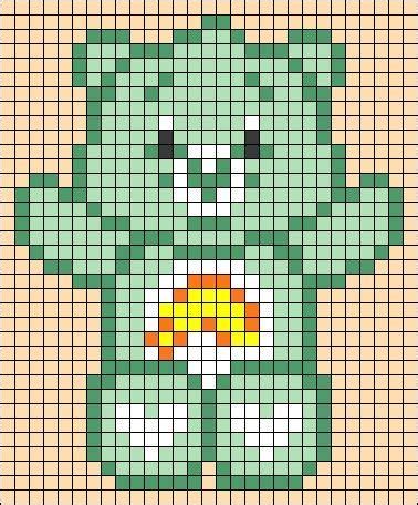 A Cross Stitch Teddy Bear In Green And Yellow