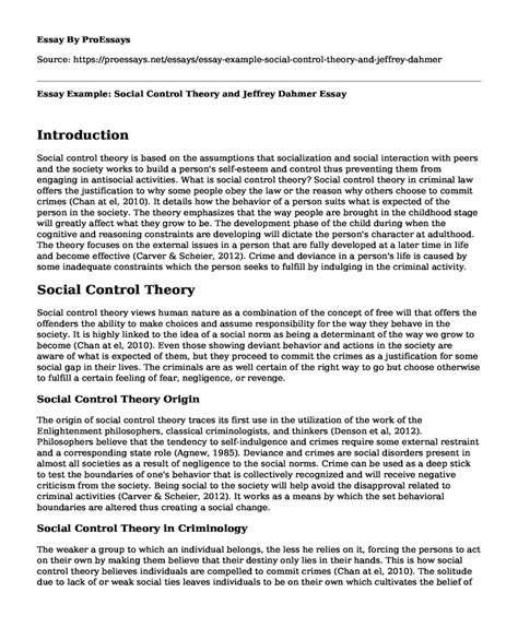 Essay Example Social Control Theory And Jeffrey Dahmer Free Essay