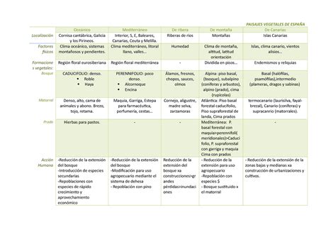 Geograf A Bachillerato Tema Los Paisajes Vegetales De Espa A Evau