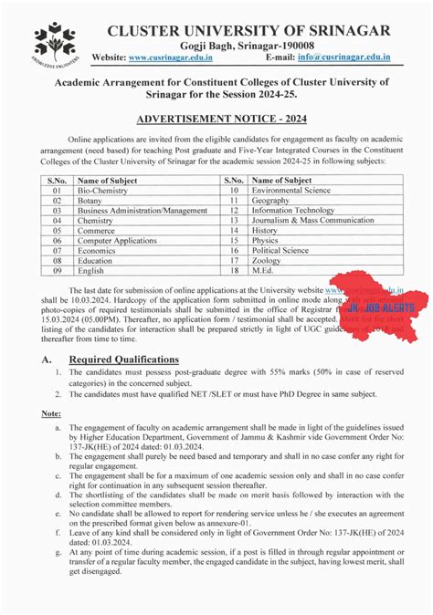 CLUSTER UNIVERSITY OF SRINAGAR ADVERTISEMENT NOTICE 2024 JK Job