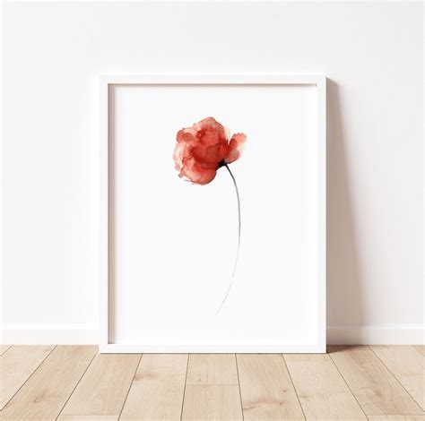 Poppy Red Flower, Wall Art Print, Abstract Floral Decor, Minimalist ...