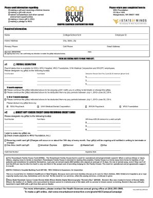 Fillable Online Hsc Wvu 2013 2014 WVU Healthcare Contribution Form Fax