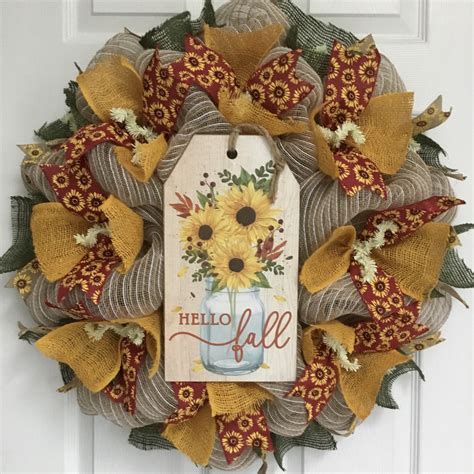 The Holiday Aisle® Fall Welcome Wreath with Sunflower Tag | Wayfair