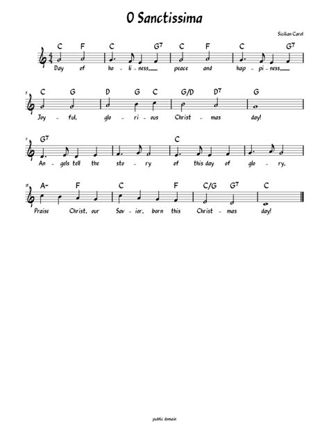 O Sanctissima Lead Sheet With Lyrics Sheet Music For Piano Solo