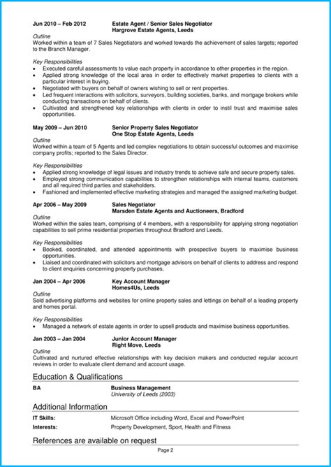 Estate Agent Cv Example Writing Guide Get That Job