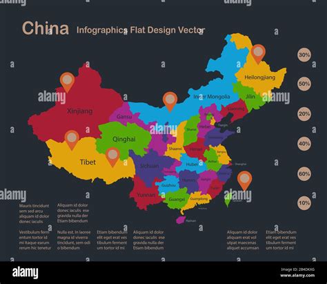 Infographics China Map Flat Design Colors With Names Of Individual