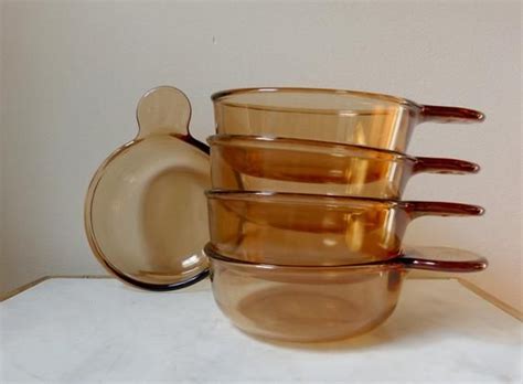 Set Of 5 Corning Vision Grab It Bowls Amber Visions Corningware