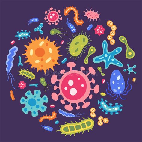 Vector Collection Of Flat Virus And Microbe Illustrations In Circle