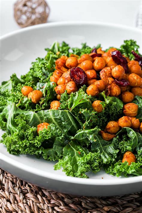 Kale Salad With Spicy Roasted Chickpeas Desi Licious RD