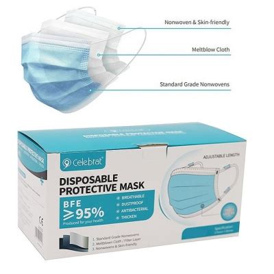 Celebrat Ply Disposable Protective Face Mask Bacterial Filtration