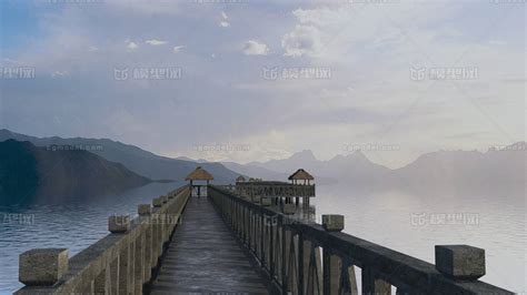 茅草屋 草亭 亭子 海 湖边 石桥 桥水泥桥 围栏 栏杆 湖模型 自然场景模型库 3ds Maxmax模型下载 Cg模型网