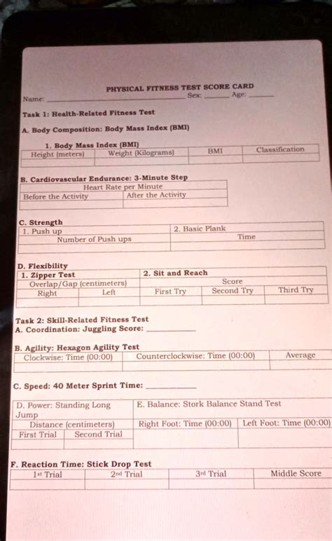 Solved Physical Fitness Test Physical Fitness Test Score Card Sex Names Task 1 Health Related