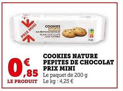 Promo Cookies Nature P Pites De Chocolat Prix Mini Chez Super U