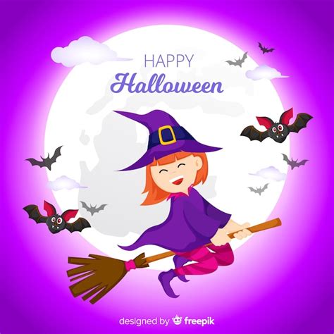 Fondo De Halloween Con Bruja Volando Vector Gratis