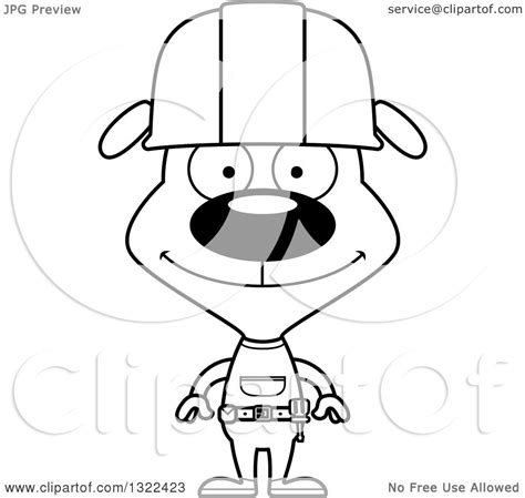 Lineart Clipart of a Cartoon Black and White Happy Dog Construction ...